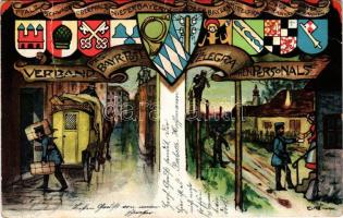 Verband Bayr. Post und Telegraphen Personals. Ottmar Zieher / Bavarian coats of arms, postmen (gyűrődések / creases)