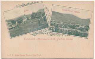 Felsővisó, Felső-Vissó, Viseu de Sus (Máramaros); Fő tér, látkép. Bárány Tivadar kiadása L.D.F. / main square, general view. Art Nouveau, floral frame (fa)