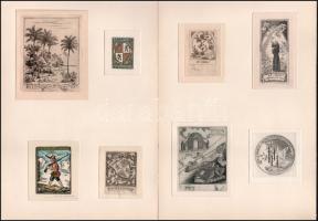 Luis Enrique de Navarra (-): 8 db ex libris (2 db paszpartuban). Klf. technikák, papír, egyik jelzett, többi jelzett a karcon, 4,5x3 és 10,5x8 cm közötti méretekben.