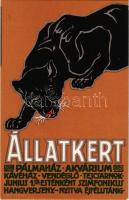 Budapest XIV. Budapest Székesfővárosi Állatkert reklámlapja: fekete párduc. Székesfővárosi Házinyomda / Budapest Zoo advertisement art postcard: Black panther