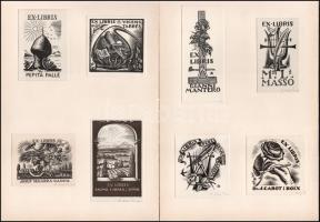 Antonio Ollé y Pinell (1897-1981): össz. 8 db ex libris (2 db paszpartuban). Fametszet, papír, kettő...
