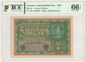 Német Birodalom / Weimari Köztársaság 1919. 50M "MG 065387" TQG tokban T:UNC (66 Gem Uncirculated) German Empire / Weimar Republic 1919. 50 Mark "MG 065387" in TQG case C:UNC (66 Gem Uncirculated) Krause 66.