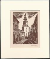 Gáborjáni Szabó Kálmán (1897-1955): Pozsony. Fametszet, papír, jelzett a metszeten, paszpartuban, 13×10 cm
