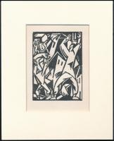 Bortnyik Sándor (1893-1976): Alakok, linómetszet, papír, paszpartuban, jelzés nélkül, 11,5×8,5 cm