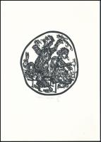 Banga Ferenc (1947-): Utópia (az 1986-ban az Újpest Galéria első kiállítására megjelent mappából). Linómetszet, papír, jelzett és számozott (198/300). 12,5x11,5 cm.