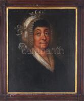 Jelzés nélkül, XVIII. sz. festő: Női portré, olaj, vászon, restaurált. Fakeretben. 57×46 cm