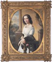 Olvashatatlan (Thieme?) jelzéssel: Fiatal hölgy portréja, 1855 (biedermeier szépség). Olaj, vászon. Antik, korabeli, kissé sérült fakeretben. 54x42 cm