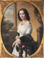 Olvashatatlan (Thieme?) jelzéssel: Fiatal hölgy portréja, 1855 (biedermeier szépség). Olaj, vászon. ...