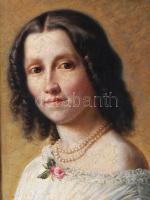 Olvashatatlan (Thieme?) jelzéssel: Fiatal hölgy portréja, 1855 (biedermeier szépség). Olaj, vászon. ...