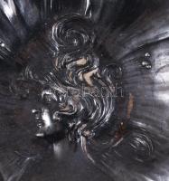 Szecessziós asztali fém kínáló tál. Jelzés nélkül, d: 23 cm, m: 18,5 cm