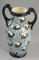 Antik kézzel festett, kétfüles váza. Jelzés nélkül, hibátlan, m: 29,5 cm