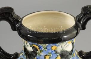 Antik kézzel festett, kétfüles váza. Jelzés nélkül, hibátlan, m: 29,5 cm