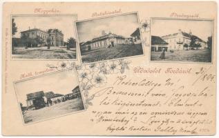 1899 Torda, Turda; megyeház, postahivatal, törvényszék, katolikus templom, Zona vendéglő, étterem. Botár J. fényképész / county hall, post office, court, restaurant, church. Art Nouveau, floral (EB)
