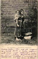 1905 Tót (szlovák) népviselet. Gansel Lipót No. 502. / Slovakische Volkstracht / Slovak folklore, children in traditional costume (EB)