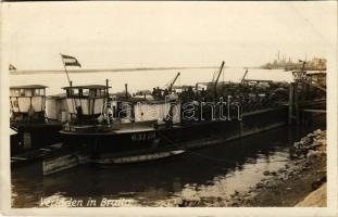 1917 Braila, Verladen, DDSG 65110 / WWI Romanian military, soldiers and cannons on a barge. photo (EK)