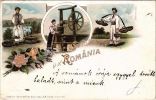 1897 Salutari din Romania... / Greetings from Romania! Romanian folklore, traditional costumes. Carol Müller, Louis Glaser Art Nouveau, floral, litho (EK)