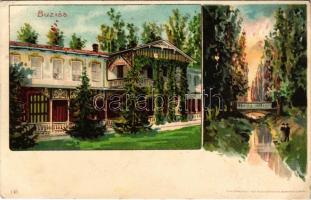 Buziásfürdő, Baile Buzias; gyógyfürdő, szálloda / spa hotel. Kunstanstalt Kosmos 146. Art Nouveau, litho (EB)