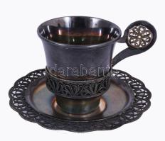 4 darab ezüstözött pohár alátéttel, jelzett, d: 2,5 cm