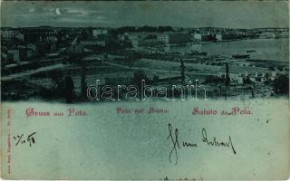 1898 Pola, Pula; Arena / utcakép az amfiteátrummal este holdfényben, kikötő. Alois Beer / street view with the Arena (amphitheatre), at night in moonlight (EK)
