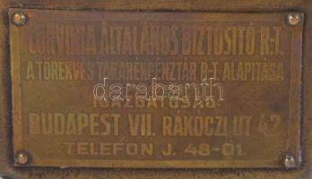 Corvina Általános Biztosító R.T réz persely, 9x7,5 cm