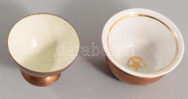 Réz kávézó szett, 10 csészével, 2 tálcán