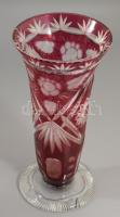 Ajkai színesen pácolt kristály váza, jelzett, kopással, m: 27,5 cm