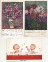 12 db RÉGI üdvözlő képeslap vegyes minőségben / 12 pre-1945 greeting postcards in mixed quality