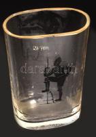 Antik parádi kúrapohár, cserkész ábrázolással, pattogzással, m: 11 cm