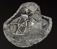 Ólomkristály kosár alakú kínáló, 15x14 cm