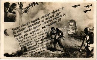 1944 Minden elmúlik egyszer... Második világháborús katonai romantikus motívumlap / WWII Hungarian military romantic motive card (gyűrődés / crease)