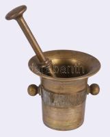 Bronz mozsár törővel, m: 11 cm, törő h: 21 cm