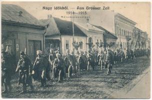Máramarossziget, Sighetu Marmatiei; Nagy időkből 1914-1915. Orosz hadifoglyok szállítása őrizet mellett. Benkő Miklós kiadása / Aus Grosser Zeit 1914-1915 / WWI K.u.K. military, transport of Russian POWs (prisoners of war) under guard + "K.u.K. Militär-Zensur-Kommission Stanislau" (Rb)