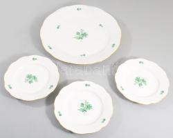 Herendi zöld virágmintás kínáló 3 tállal, jelzett, 2. oszt., d: 15-25,5 cm