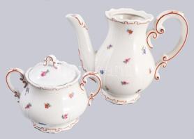 Zsolnay tollazott virágmintás kávés készlet, csésze- és fedőhiánnyal, jelzett