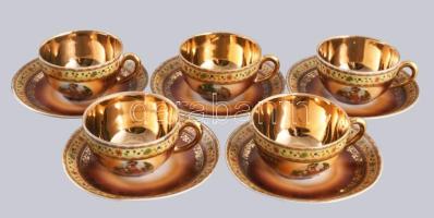 Wallendorf 5 darab historizáló mintás csésze alátéttel, jelzett, kopással.