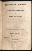 Stapf, [Joseph Ambrosius (1785-1844)]: Theologia moralis in compendium redacta. Tomus IV. Oeniponti [Innsbruck], 1836, Typis et Sumtibus Wagnerianis, 6 sztl. lev.+ 348 p. Latin nyelven. Korabeli félbőr-kötésben, viselte, sérült borítóval, helyenként ázásnyomokkal.
