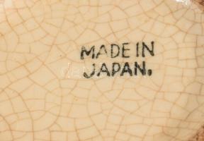 Antik japán kőcserép váza, jelzett, sérüléssel, m: 13 cm