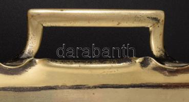 Századeleji alpakka kínálótálca, csiszolt üveg betéttel, monogrammal, 43x25 cm