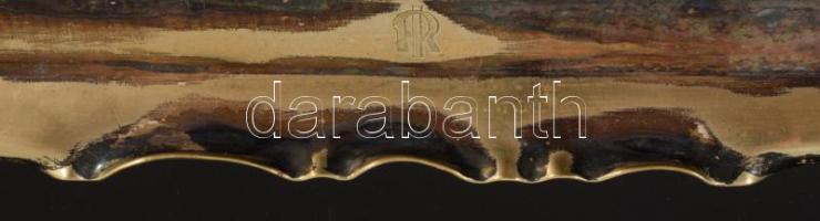 Századeleji alpakka kínálótálca, csiszolt üveg betéttel, monogrammal, 43x25 cm