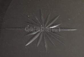 Századeleji alpakka kínálótálca, csiszolt üveg betéttel, monogrammal, 43x25 cm