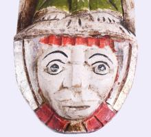 Faragott és festett fa fali kegytárgy, 60x12 cm