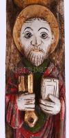 Faragott és festett fa fali kegytárgy, 60x12 cm