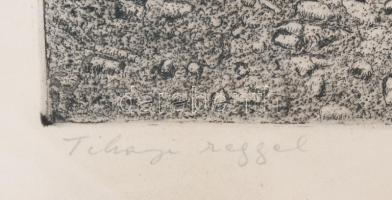 Dudás Jenő (1900-1991): Tihany. Rézkarc, papír, jelzett üvegezett keretben 29x39cm