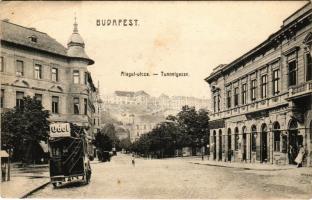 1907 Budapest I. Alagút utca, omnibusz Odol reklámmal, gyógyszertár, dohány és szivar bolt, Reisz A. üzlete (EK)