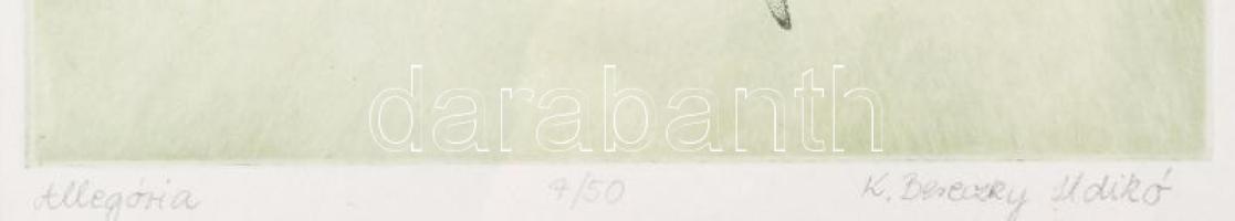 K. Bereczky Ildikó: Allegória. Színezett rézkarc. Jelzett, sorszámozott. 4/50. 25x17 cm Üvegezett ke...