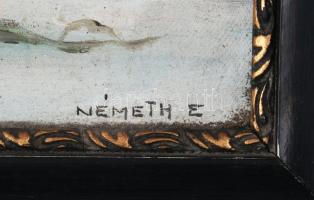 Németh E. jelzéssel: Téli erdő. Olaj, vászon, sérült keretben 29x16 cm