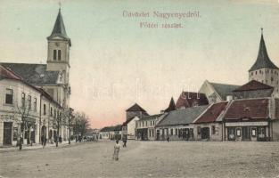 Nagyenyed main square with the shop of Bence Baruch and a sawing machine shop