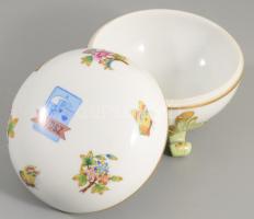Herendi Viktória mintás bonbonier, márkázott, jelzett, hibátlan, d: 11,5 cm, m: 10 cm