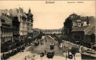 Budapest V. Károly körút, Haldek szőnyegáruház, Auerbach üzlete, villamosok