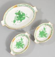 Herendi Apponyi zöld mintás 3 darab hamuzó. Jelzett, hibátlan, h: 9-13,5 cm